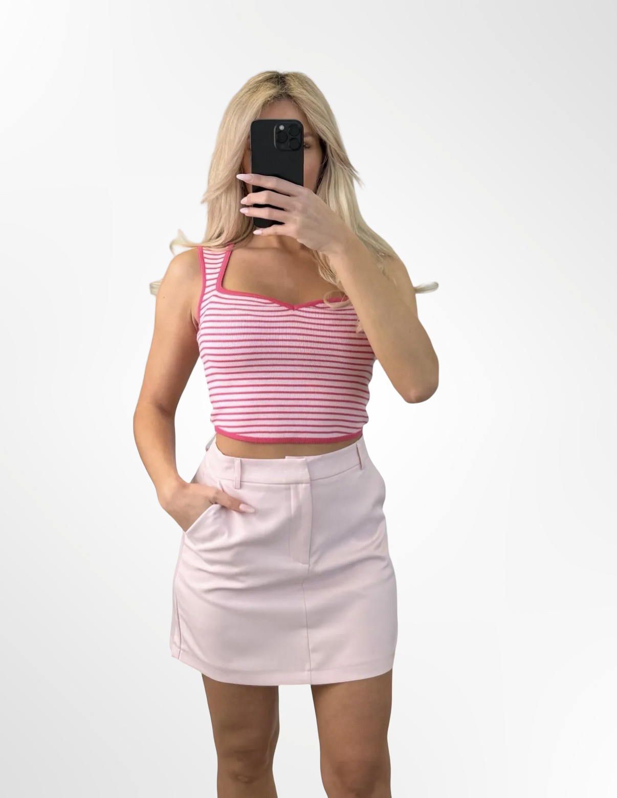Gestreiftes Crop Top in Rosa/Weiß, sommerlich und figurbetont