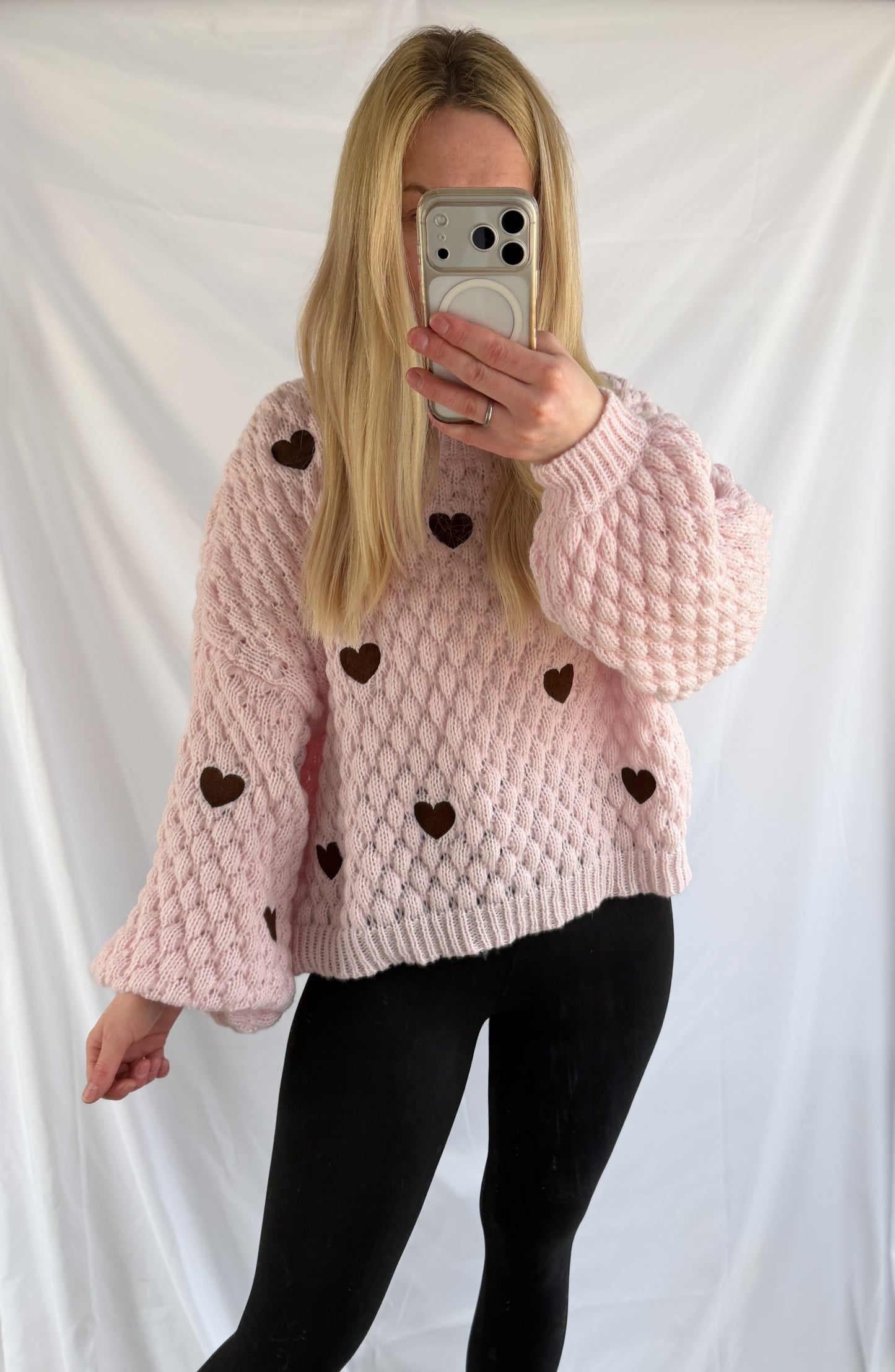Damen Strickpullover Puffy Pullover Heart mit Herzmuster und Puffärmeln, warme Feinraummode Damenmode, bequem und stilvoll