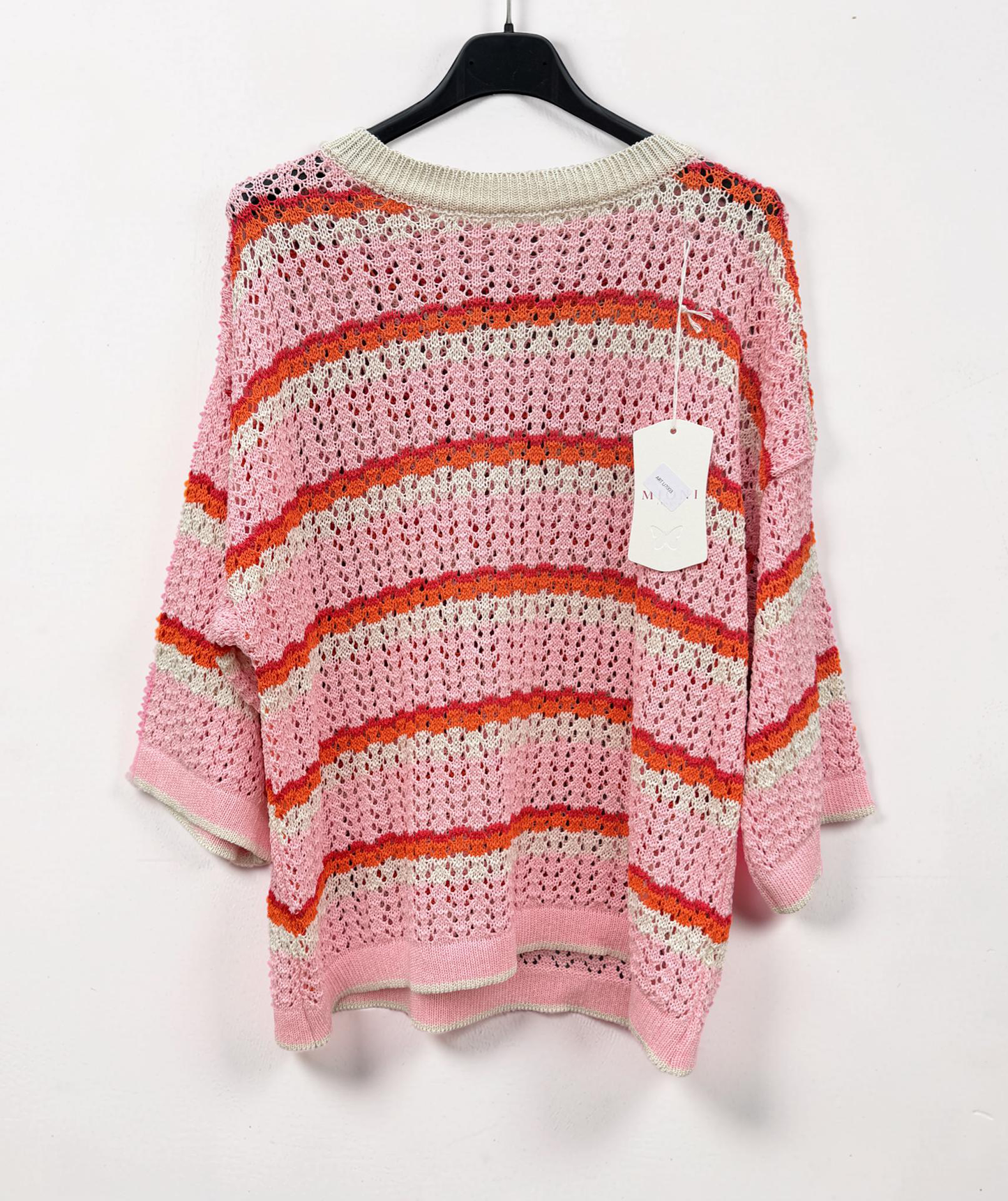 Leichter Strickpullover mit Streifen – Rosa/Bunt