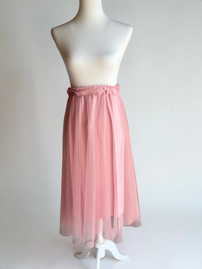 Tüllrock Midi-Länge / rosa & beige