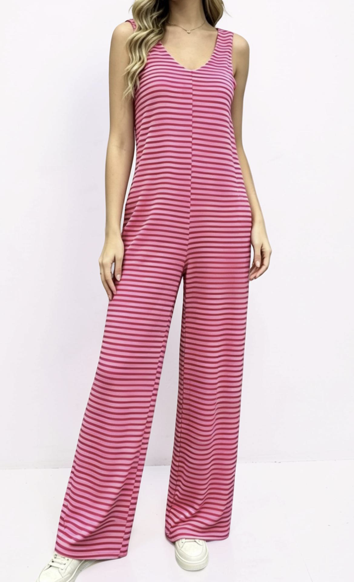 Lässiger Jumpsuit mit Ringelstreifen in Beere & Rosa