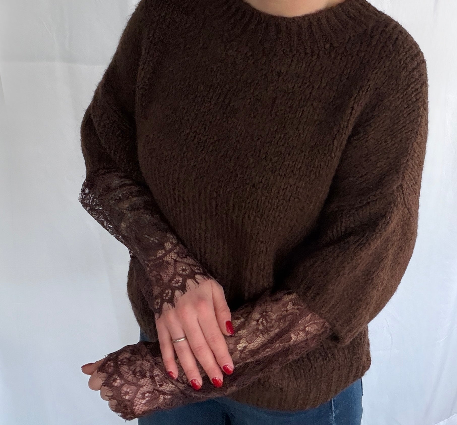 Pullover mit spitze braun