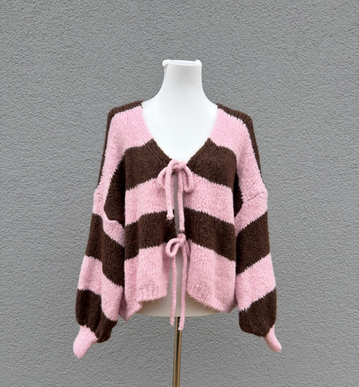 Schleifen Cardigan braun / rosa - Feinraummode