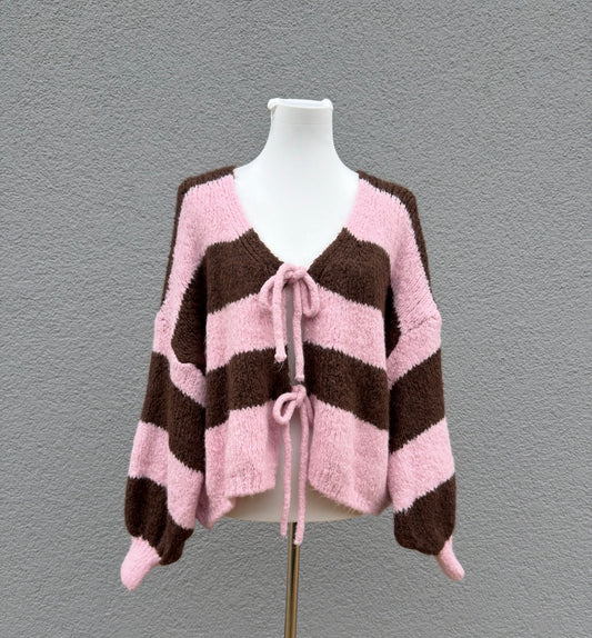 Schleifen Cardigan braun / rosa - Feinraummode