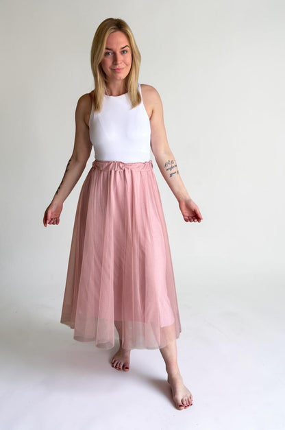Tüllrock Midi-Länge / rosa & beige
