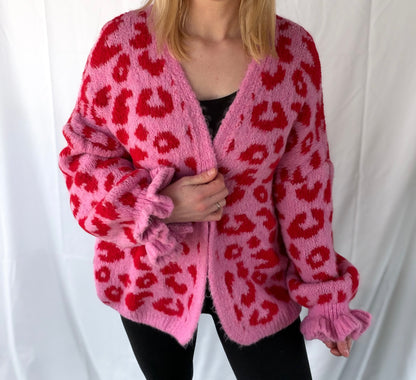kuscheliger Leoparden Cardigan pink rosa 