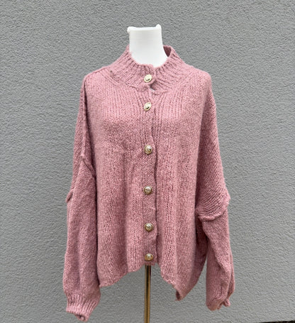 Oversize Cardigan mit Knöpfen rosa - Feinraummode