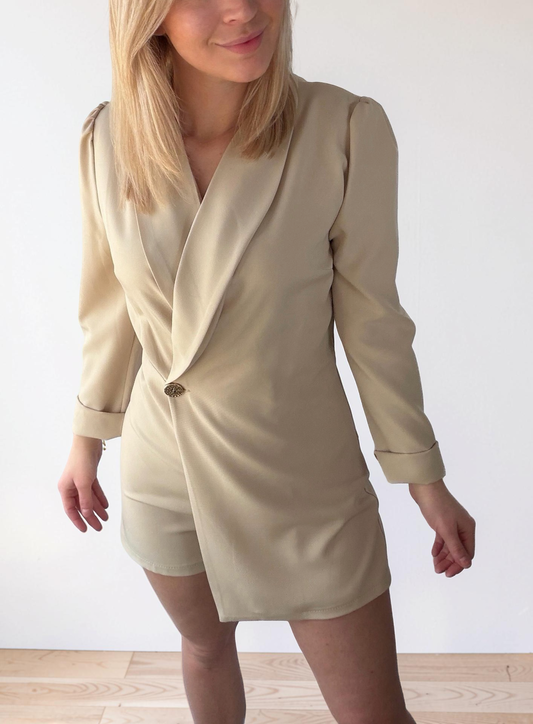 Blazer Jumpsuit Paula – Eleganter Damen Einteiler im Blazer Look Beige
