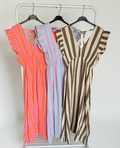 Damen Sommer Maxikleid Gestreift – Luftiges Streifen-Kleid aus Baumwolle