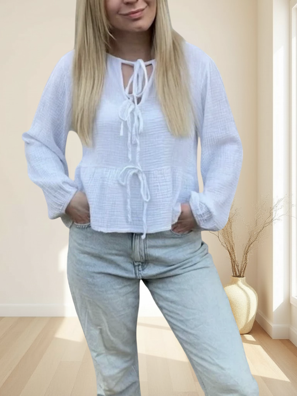 Musselinbluse mit süßen Schleifen