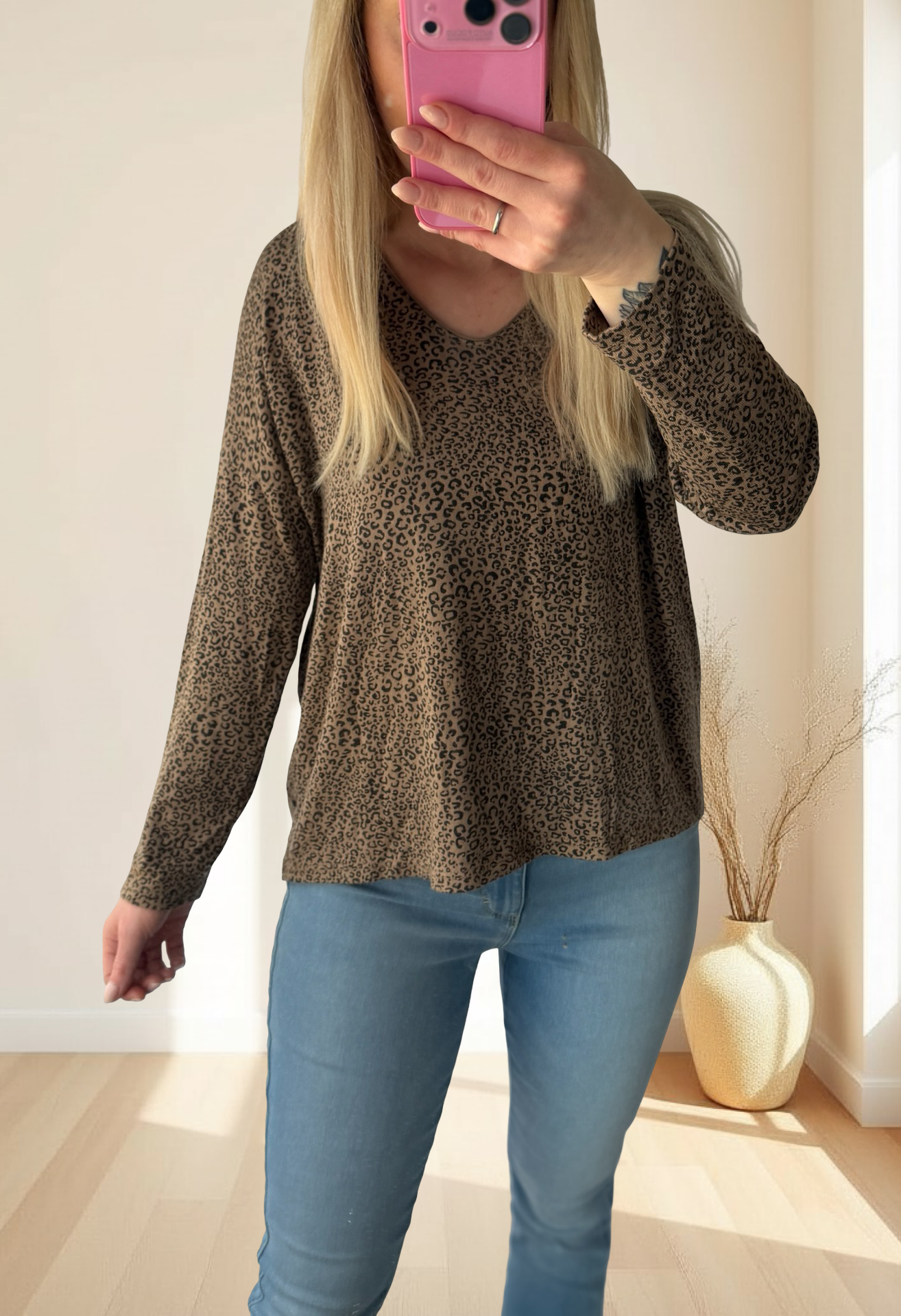 Leo Pullover Damen Animalprint 20% Angora Wolle Damenpullover