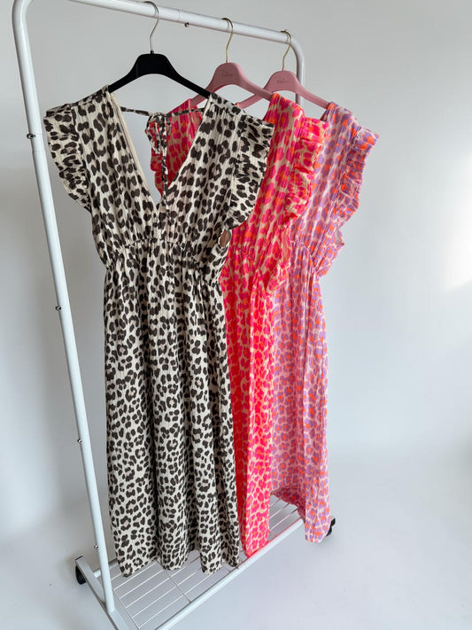 Damen Leo Maxikleid – Luftiges Sommerkleid mit Leoparden-Muster aus Baumwolle