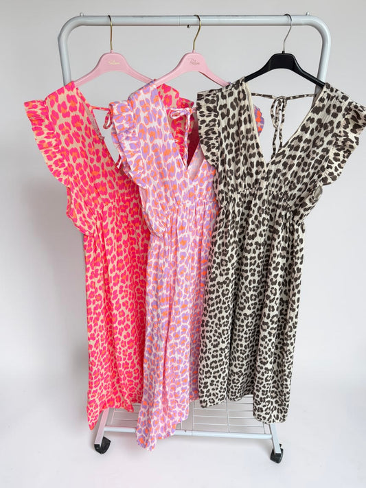 Damen Leo Maxikleid – Luftiges Sommerkleid mit Leoparden-Muster aus Baumwolle