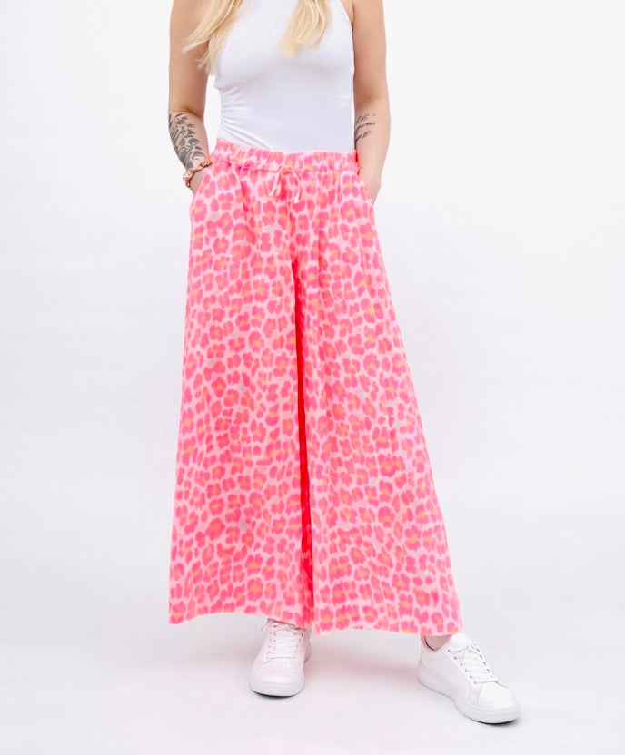 Weite Hose Leo Print pink