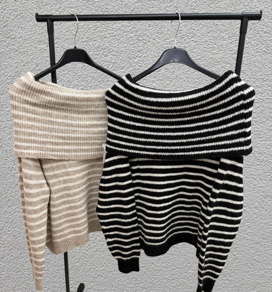 Off Shoulder Pullover Streifen - Feinraummode