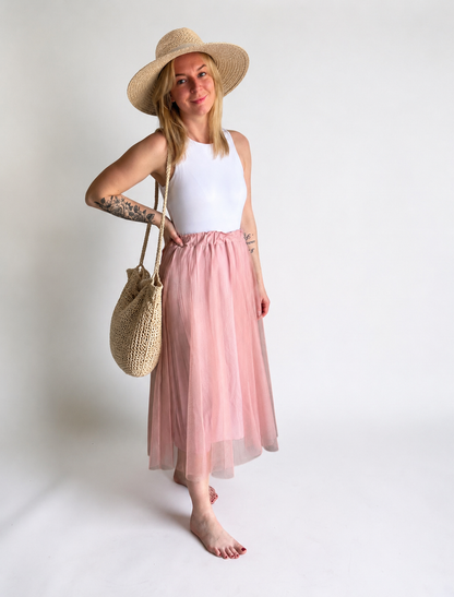 Tüllrock Midi-Länge / rosa & beige