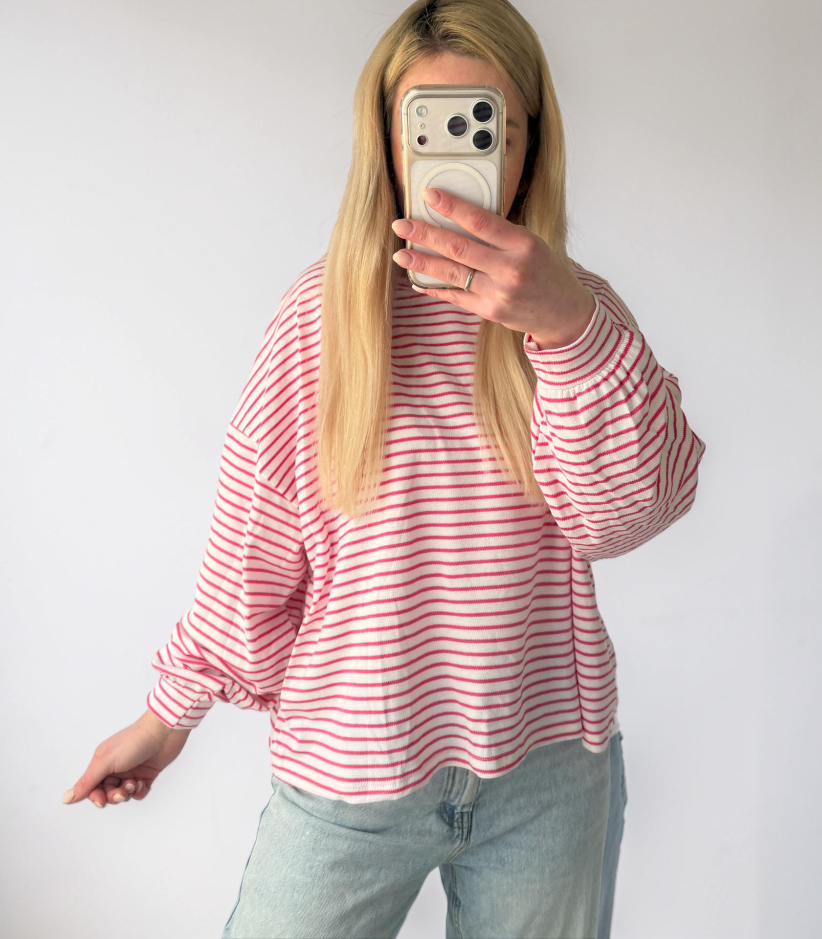 Gestreiftes Longsleeve in rosa weiß