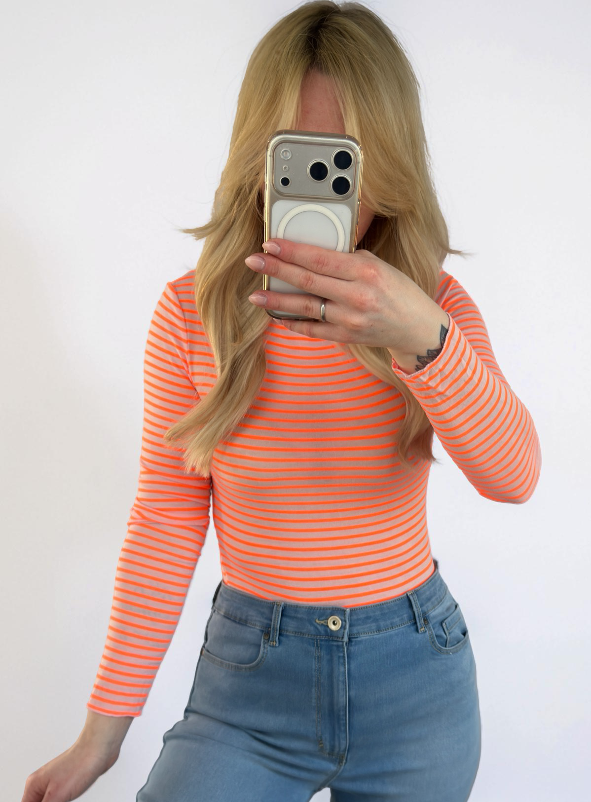 Gestreiftes Longsleeve mit Viskose und Cashmere orange