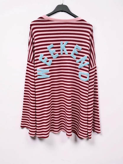 Oversize Shirt Damen Pink gestreift – WEEKEND Print T-Shirt